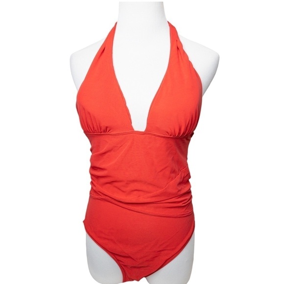 Jets by Jesika Allen Womens Red Halter Mesh One Piece Swimsuit Size 10 Bathing - Picture 1 of 13